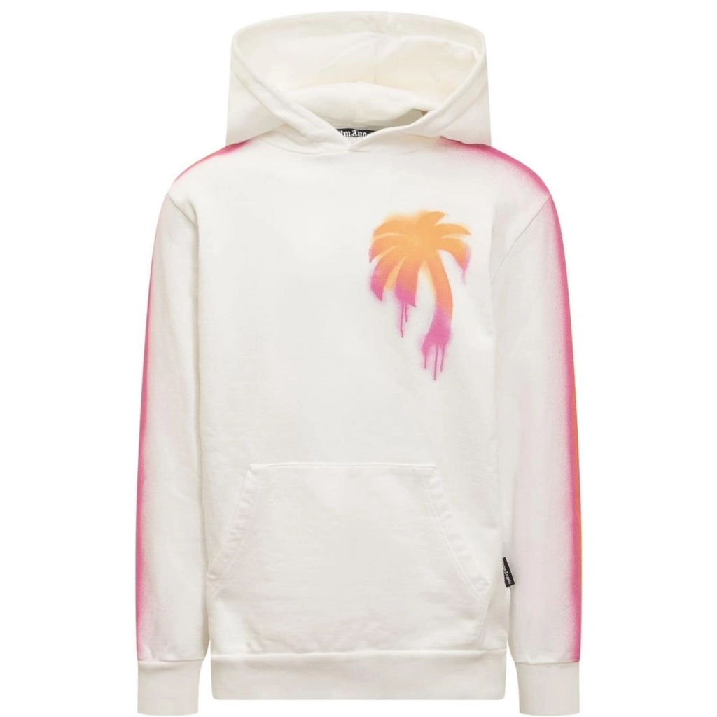 Palm Angels Mens Sprayed Tree Design White Hoodie - Size Large